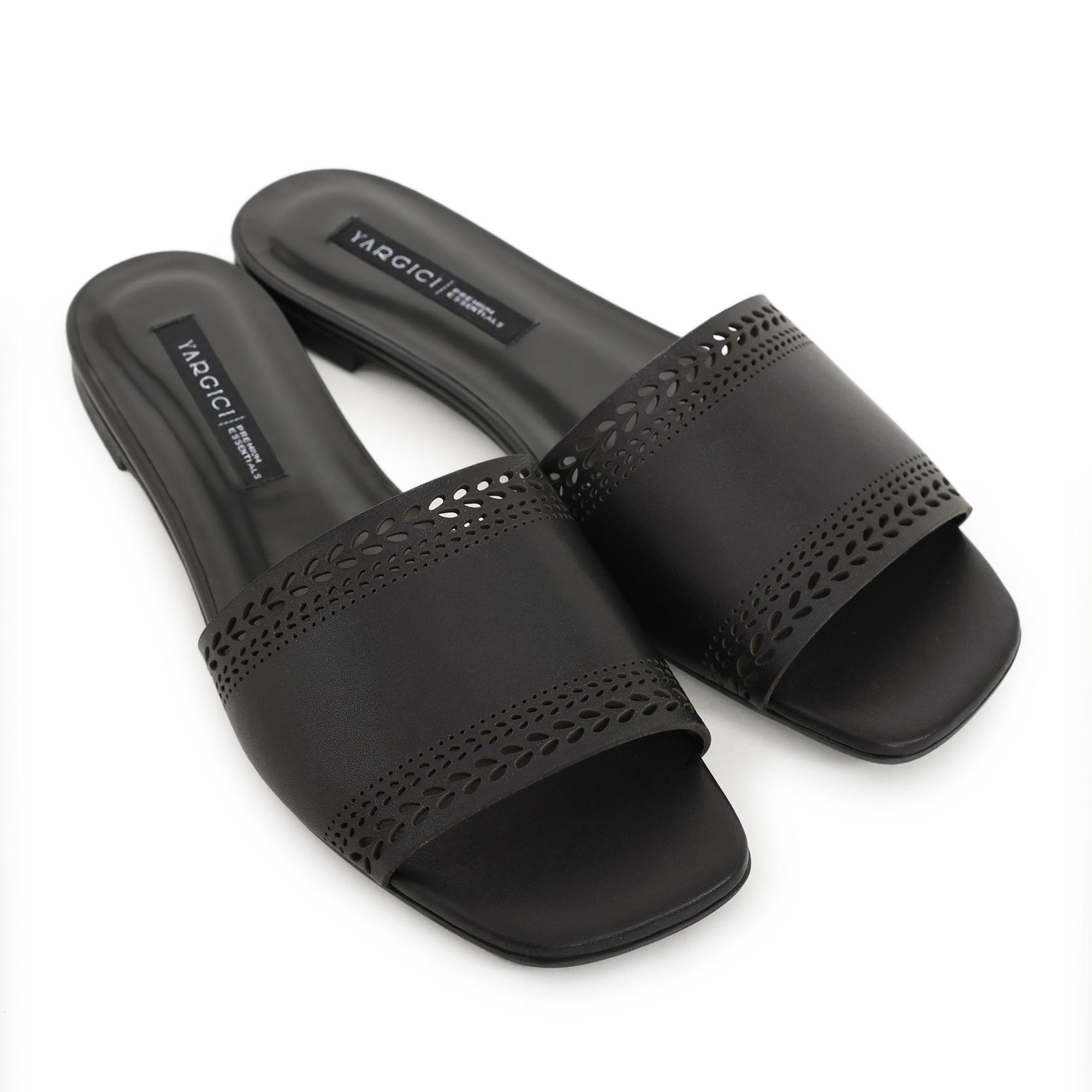 YARGICI Lazer Kesim Deri Düz Terlik