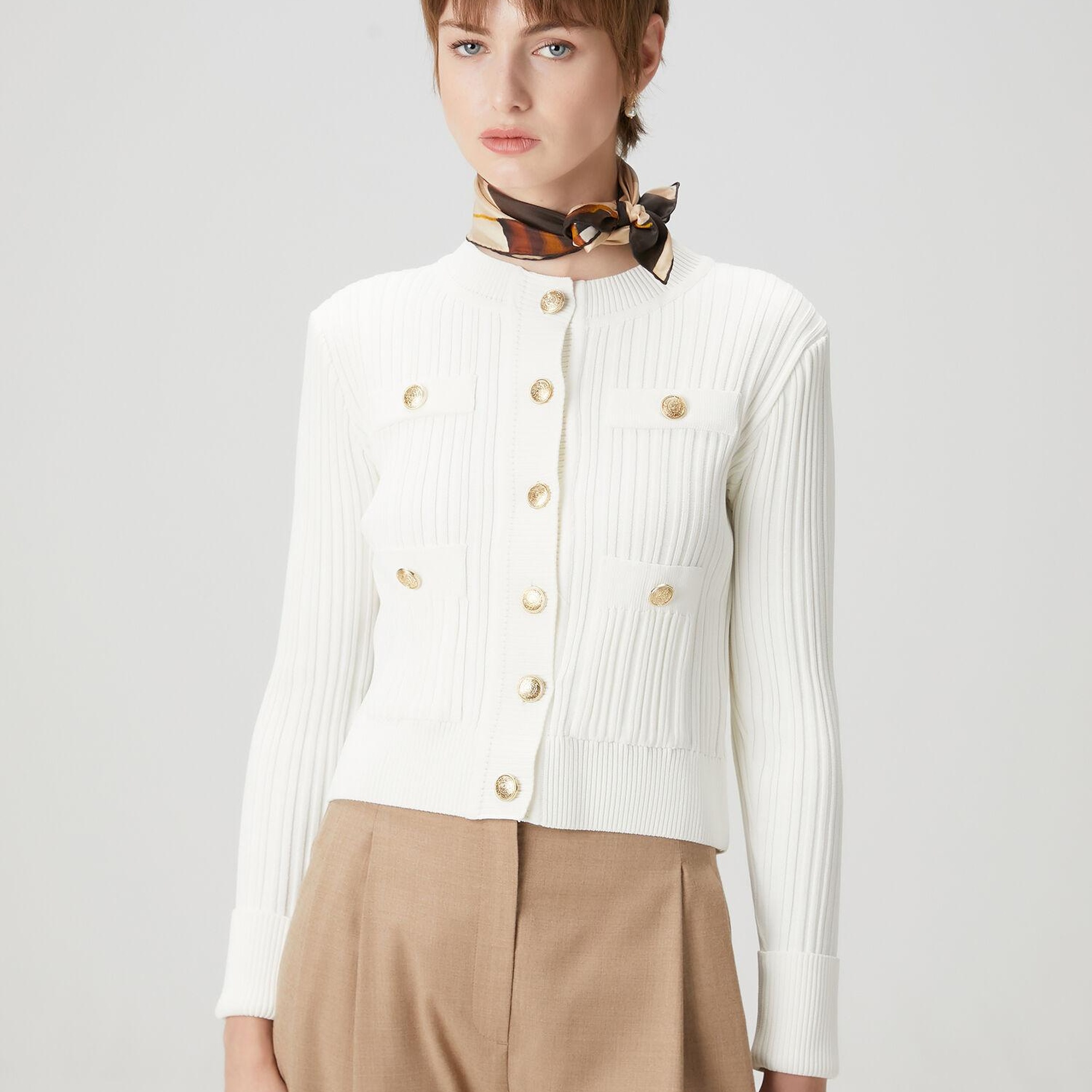 Beymen Club Kadın Kırık Beyaz Ribli Triko Ceket