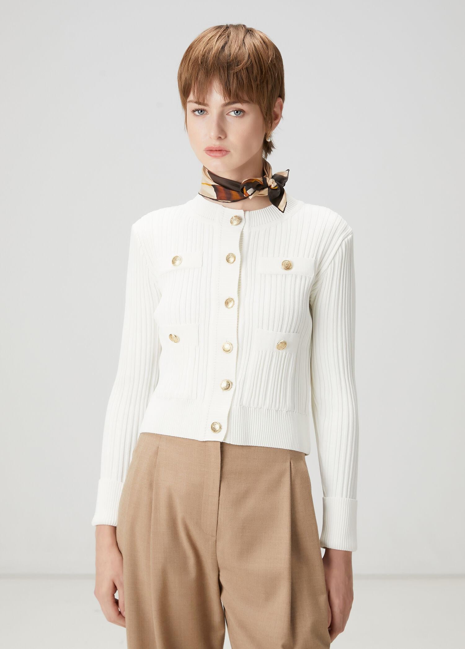  Beymen Club Kadın Kırık Beyaz Ribli Triko Ceket