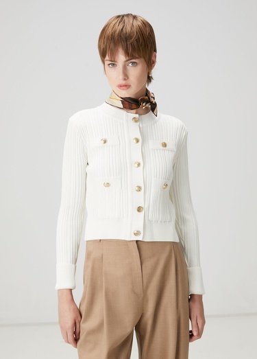  Beymen Club Kadın Kırık Beyaz Ribli Triko Ceket