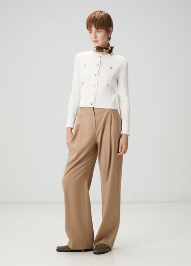  Beymen Club Kadın Kırık Beyaz Ribli Triko Ceket