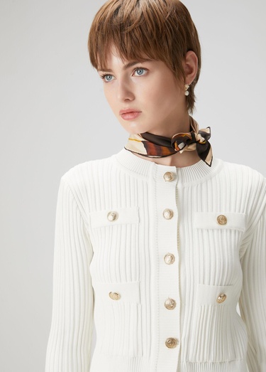  Beymen Club Kadın Kırık Beyaz Ribli Triko Ceket