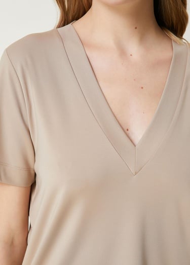  Beymen Club Kadın Bej V Yaka T-shirt