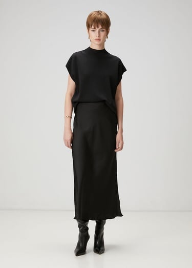  Beymen Club Kadın Siyah Midi Saten Evaze Etek