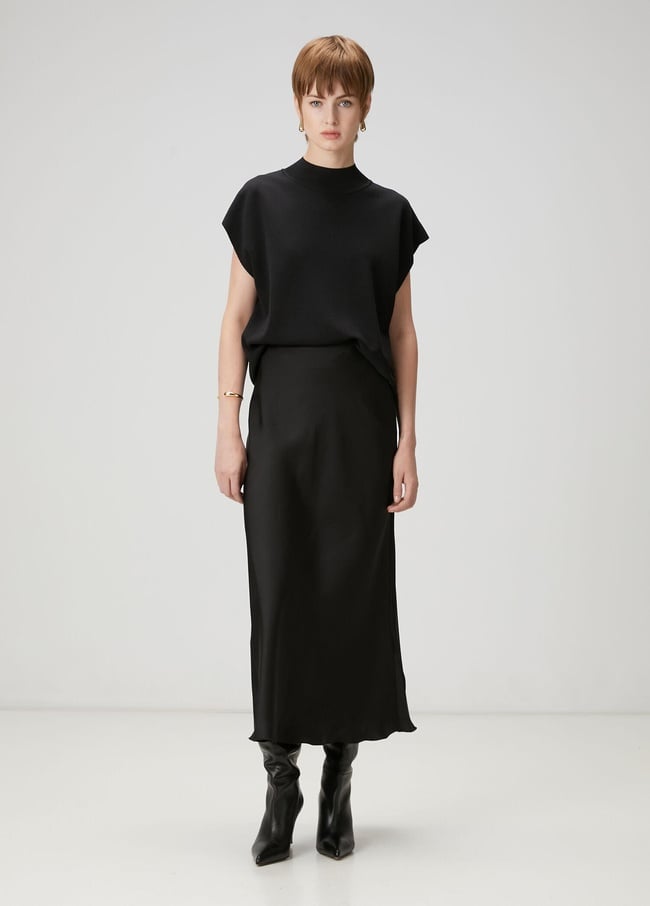  Beymen Club Kadın Siyah Midi Saten Evaze Etek