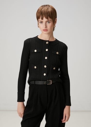  Beymen Club Kadın Siyah Ribli Triko Ceket