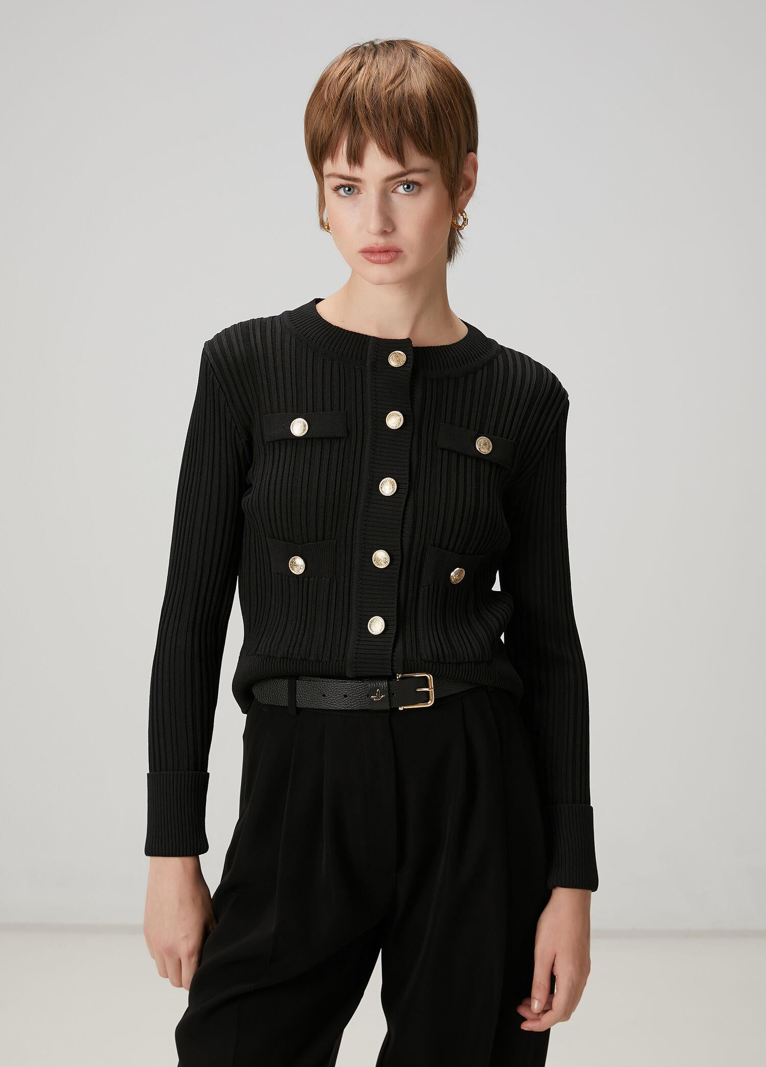  Beymen Club Kadın Siyah Ribli Triko Ceket