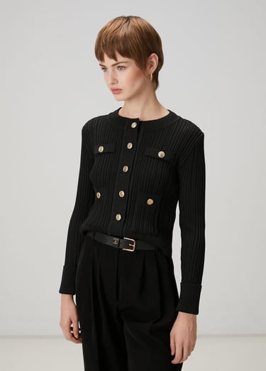  Beymen Club Kadın Siyah Ribli Triko Ceket