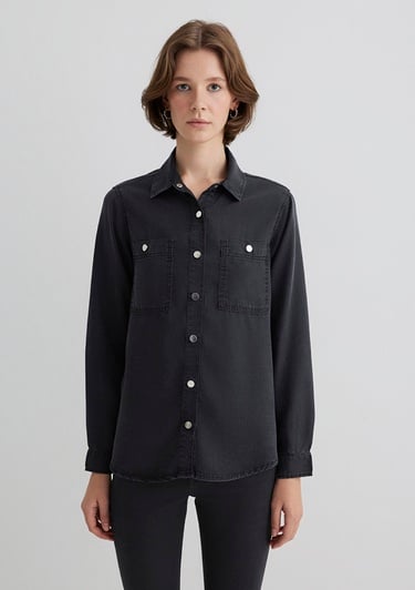  Mavi Betty Gold Klasik Antrasit Jean Gömlek Fitted / Vücuda Oturan Kesim 1210818-87811