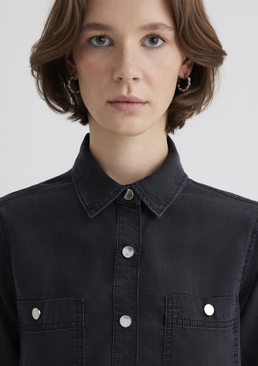  Mavi Betty Gold Klasik Antrasit Jean Gömlek Fitted / Vücuda Oturan Kesim 1210818-87811