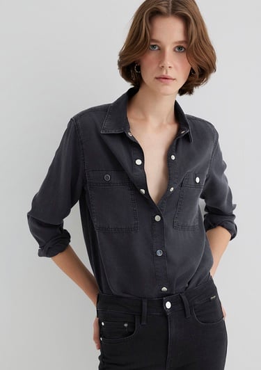  Mavi Betty Gold Klasik Antrasit Jean Gömlek Fitted / Vücuda Oturan Kesim 1210818-87811