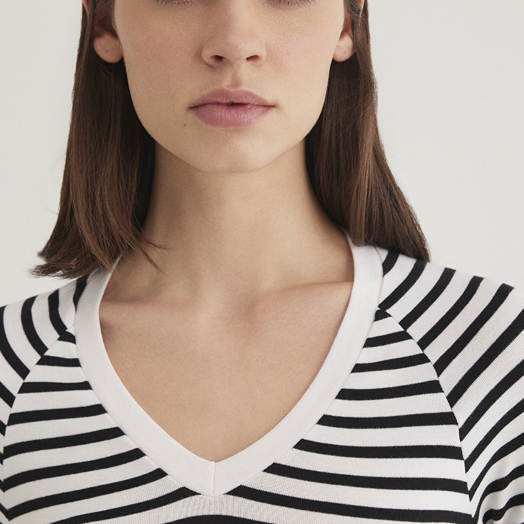 Mavi Uzun Kollu Çizgili Crop Basic Tişört Crop / Kısa Kesim 1613041-85586