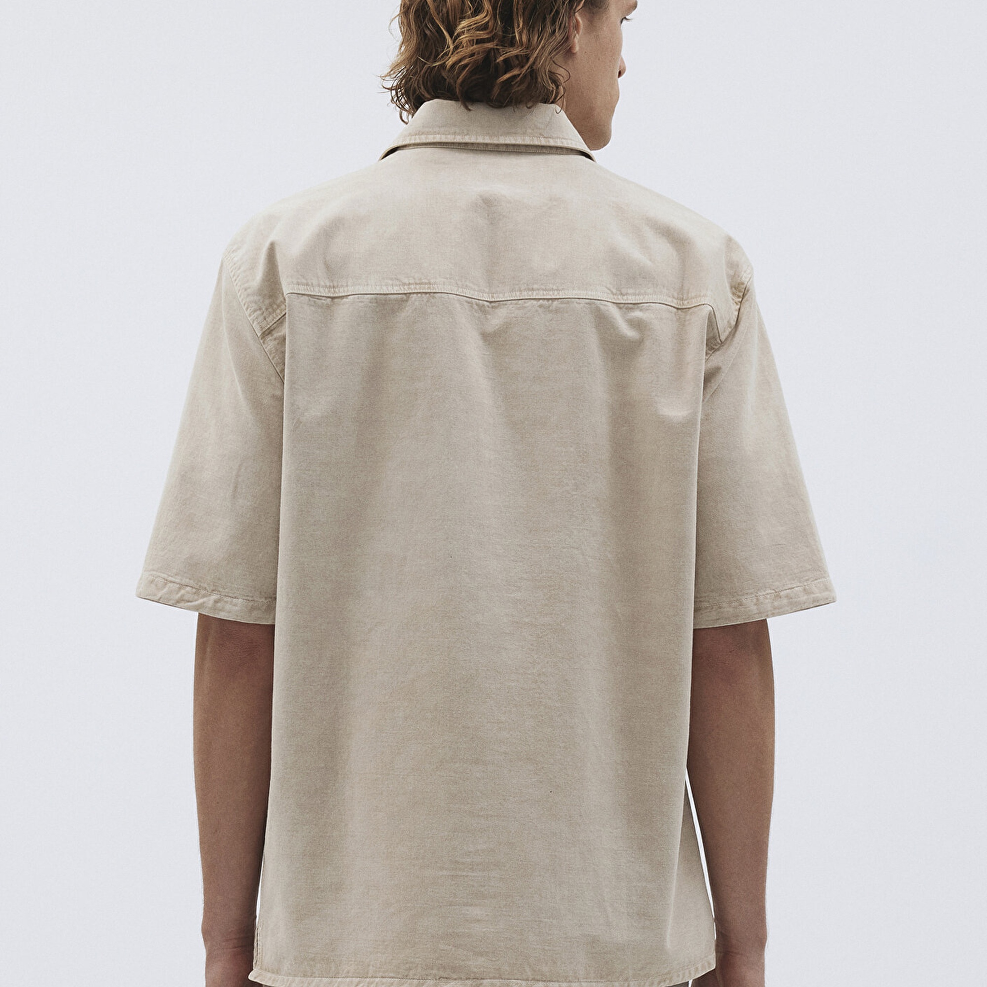 Mavi Keten Karışımlı Yarı Fermuarlı Polo Tişört Loose Fit / Bol Rahat Kesim 0211078-70074