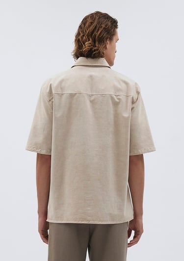  Mavi Keten Karışımlı Yarı Fermuarlı Polo Tişört Loose Fit / Bol Rahat Kesim 0211078-70074