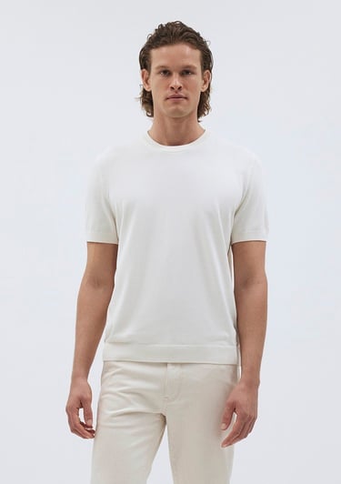  Mavi Ekru Kısa Kollu Kazak Fitted / Vücuda Oturan Kesim 0710250-70058