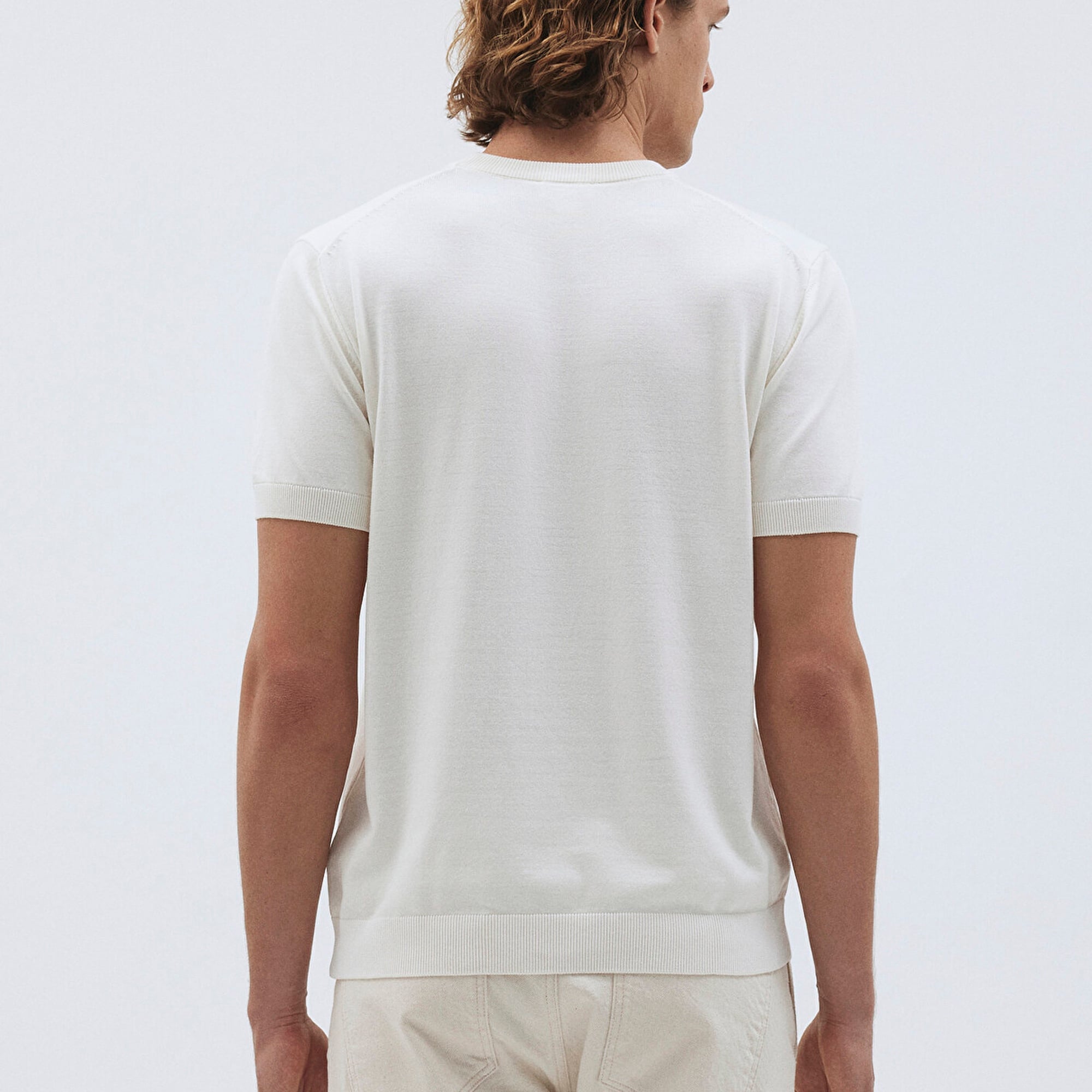 Mavi Ekru Kısa Kollu Kazak Fitted / Vücuda Oturan Kesim 0710250-70058