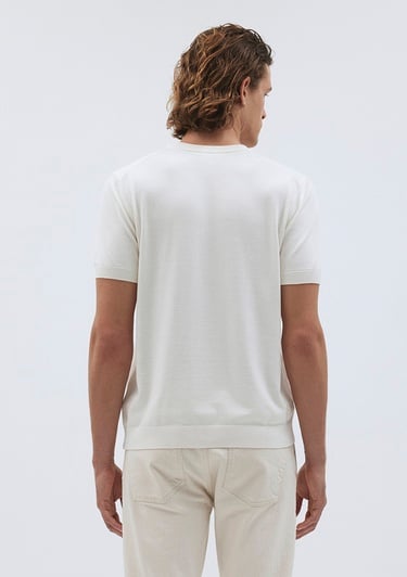  Mavi Ekru Kısa Kollu Kazak Fitted / Vücuda Oturan Kesim 0710250-70058