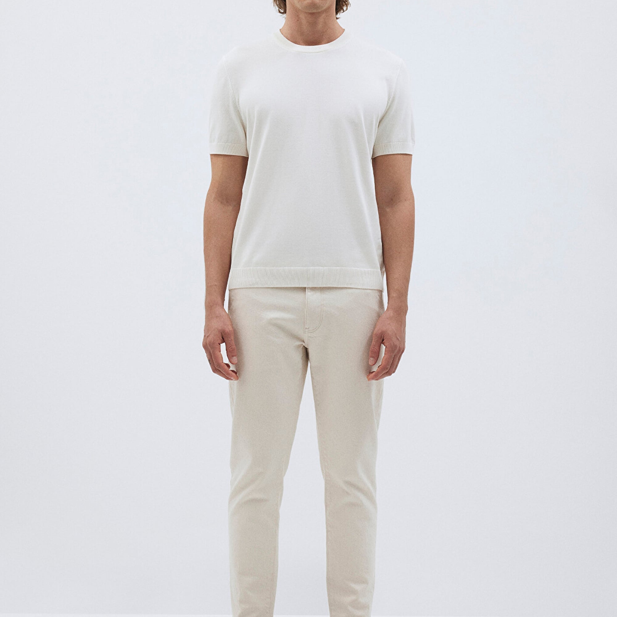 Mavi Ekru Kısa Kollu Kazak Fitted / Vücuda Oturan Kesim 0710250-70058