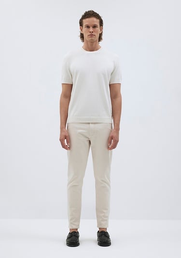  Mavi Ekru Kısa Kollu Kazak Fitted / Vücuda Oturan Kesim 0710250-70058