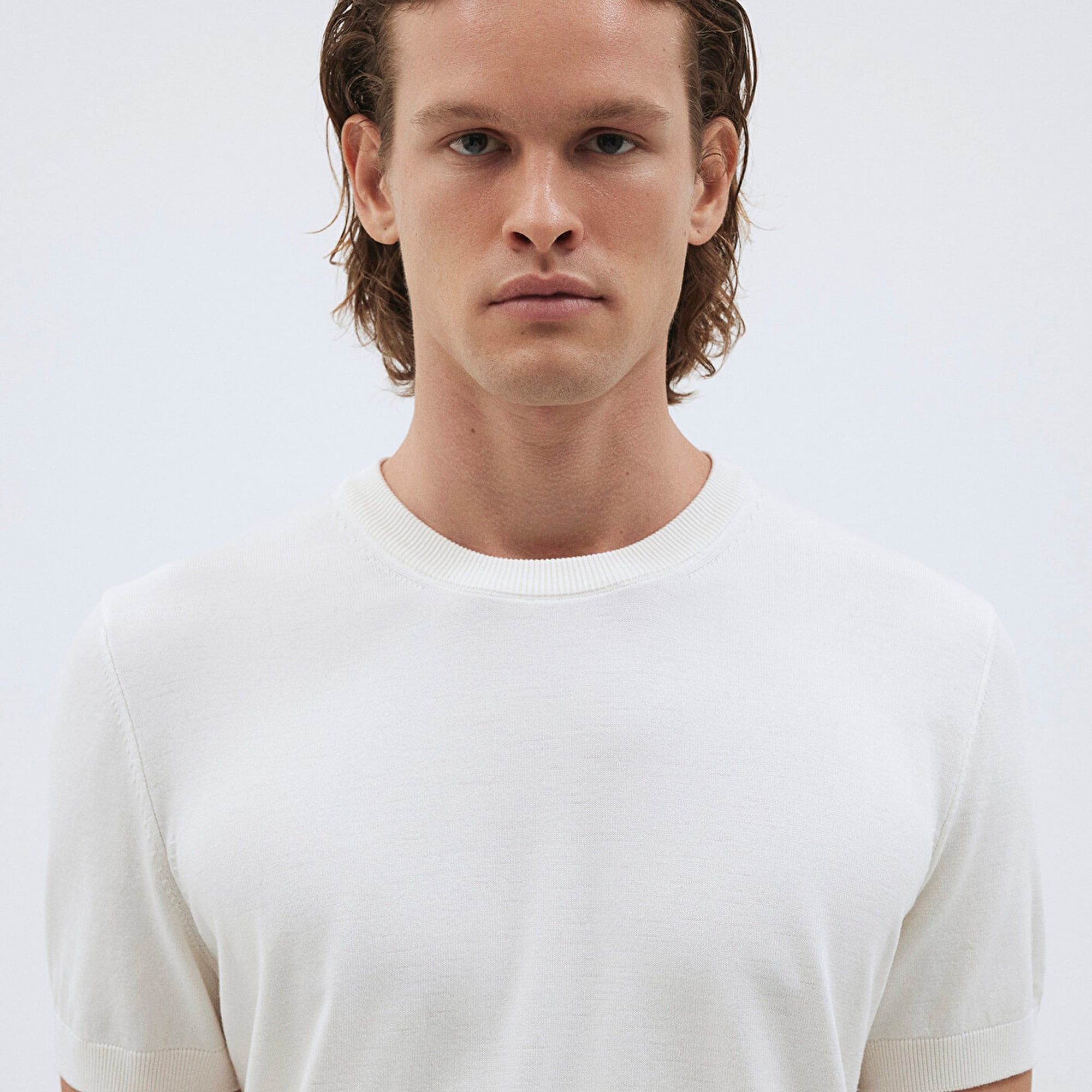 Mavi Ekru Kısa Kollu Kazak Fitted / Vücuda Oturan Kesim 0710250-70058