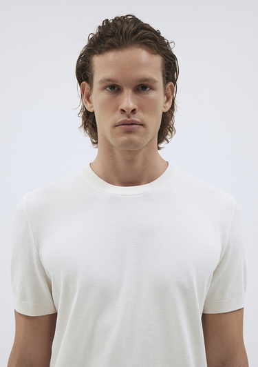  Mavi Ekru Kısa Kollu Kazak Fitted / Vücuda Oturan Kesim 0710250-70058