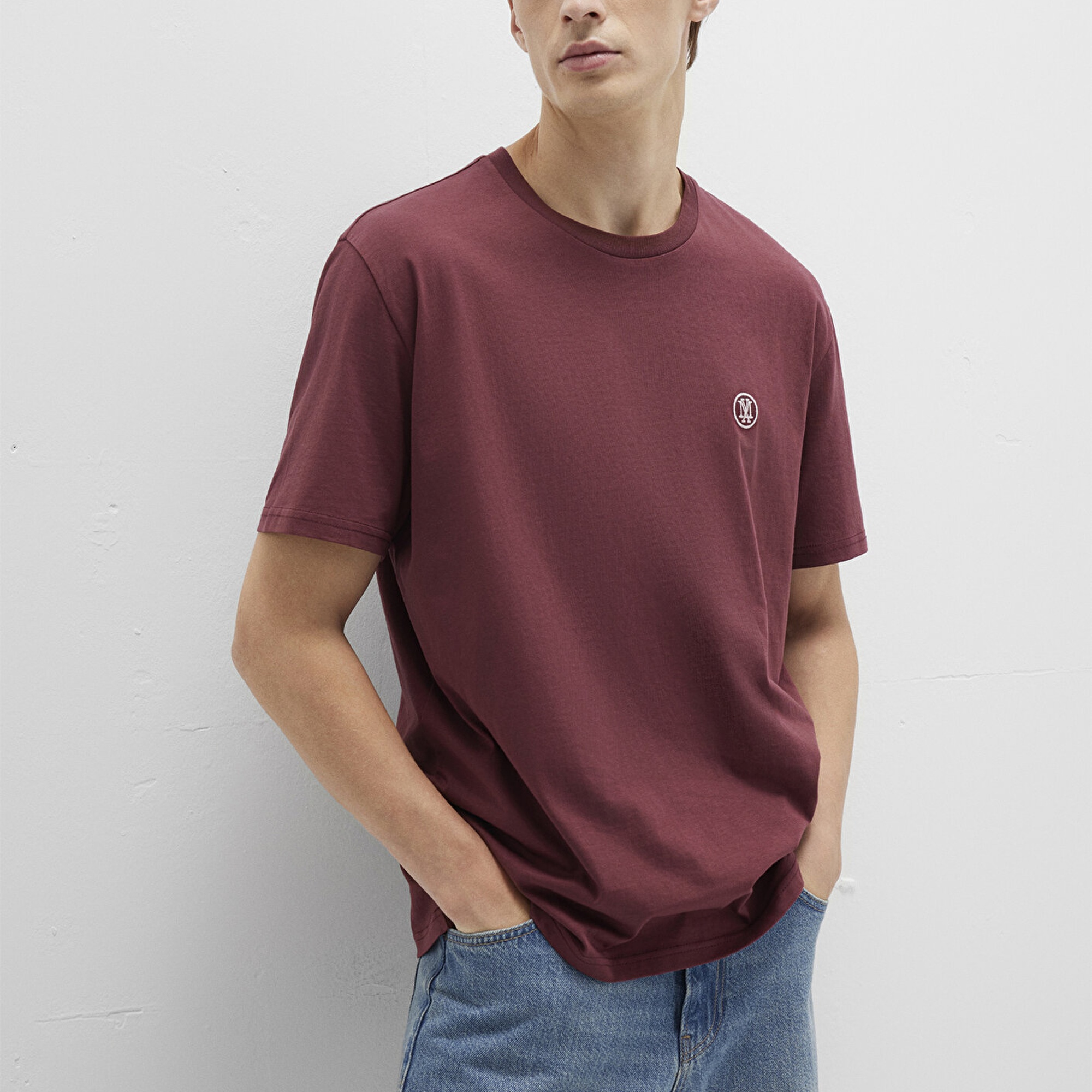 Mavi Mavi Logo İşlemeli Bordo Basic Tişört Loose Fit / Bol Rahat Kesim 067074-70396