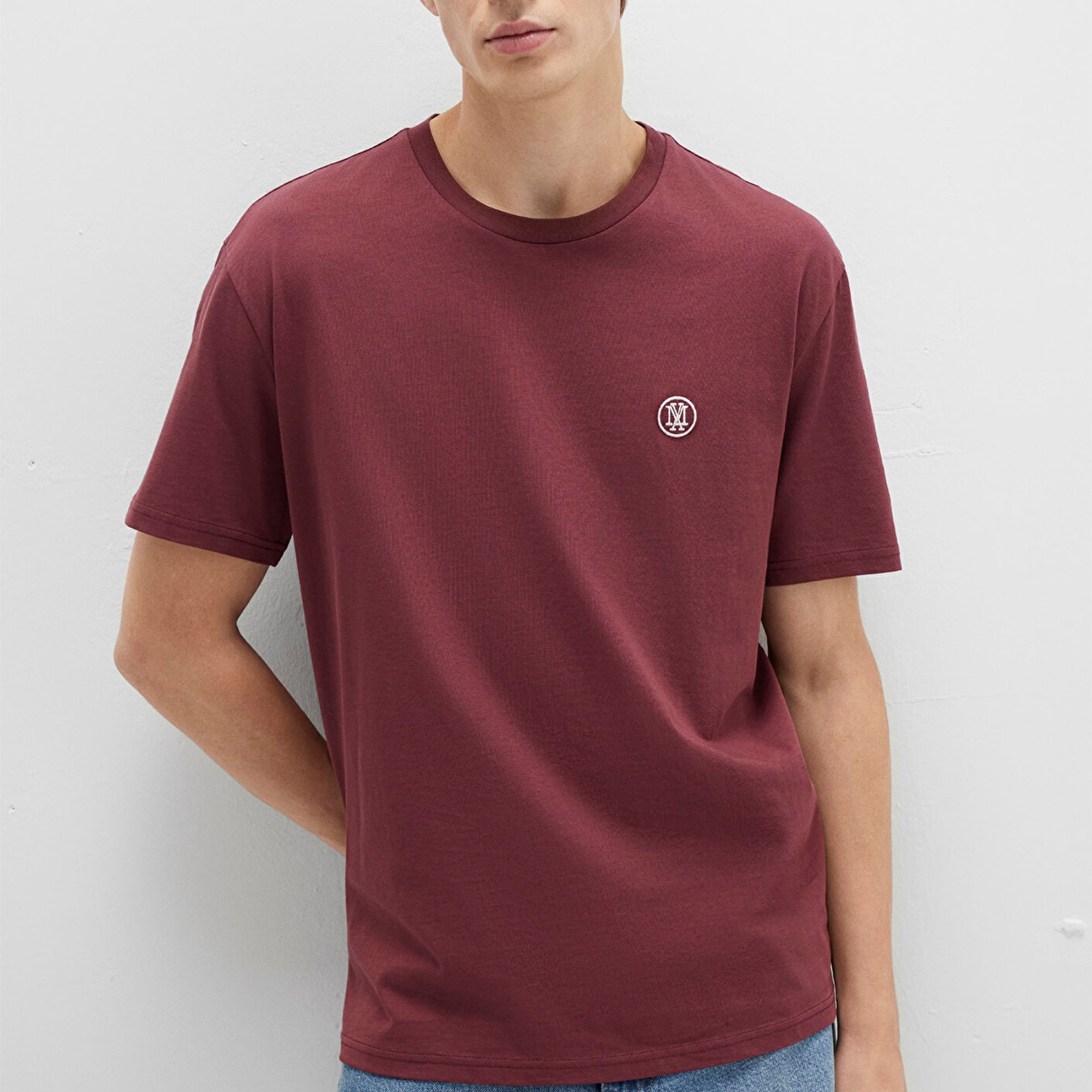 Mavi Mavi Logo İşlemeli Bordo Basic Tişört Loose Fit / Bol Rahat Kesim 067074-70396