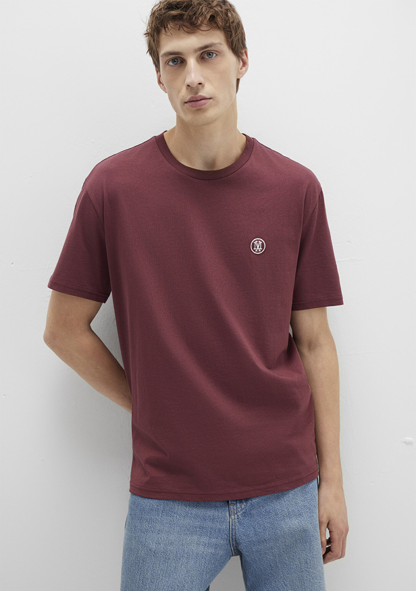  Mavi Mavi Logo İşlemeli Bordo Basic Tişört Loose Fit / Bol Rahat Kesim 067074-70396