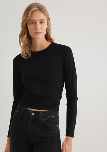  Mavi Uzun Kollu Siyah Tişört Fitted / Vücuda Oturan Kesim 1612908-900