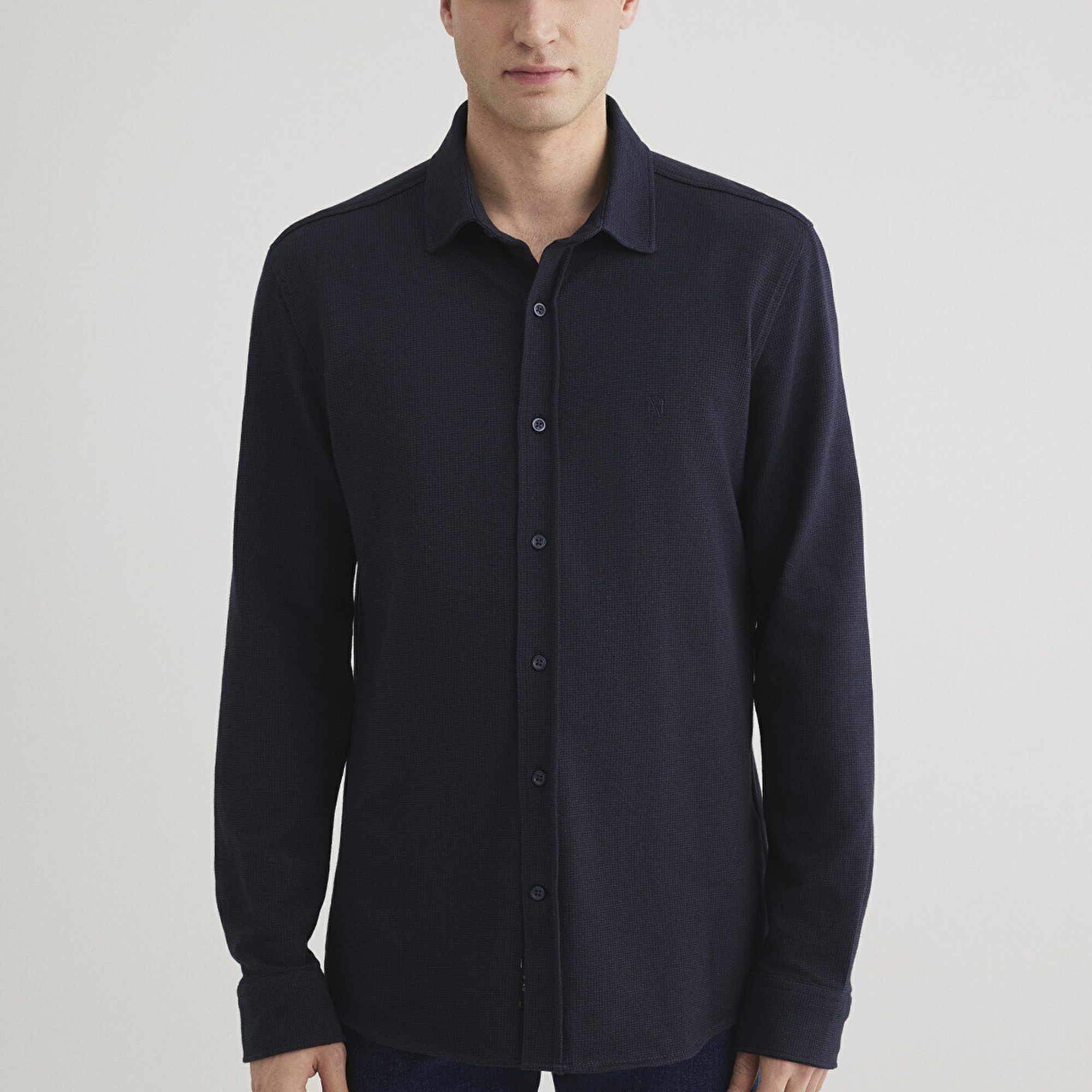 Mavi Lacivert Örme Gömlek Slim Fit / Dar Kesim 0211249-70490