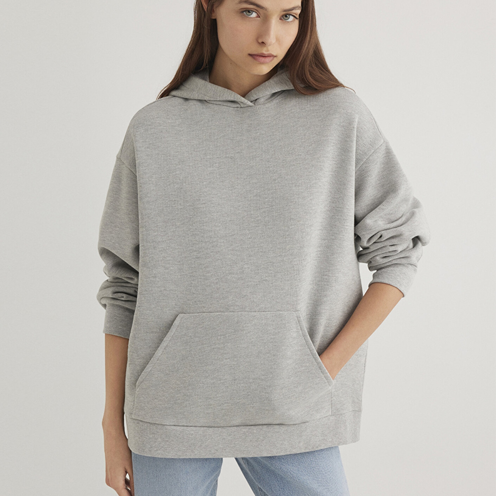 Mavi Kapüşonlu Gri Basic Sweatshirt 1S10186-83096