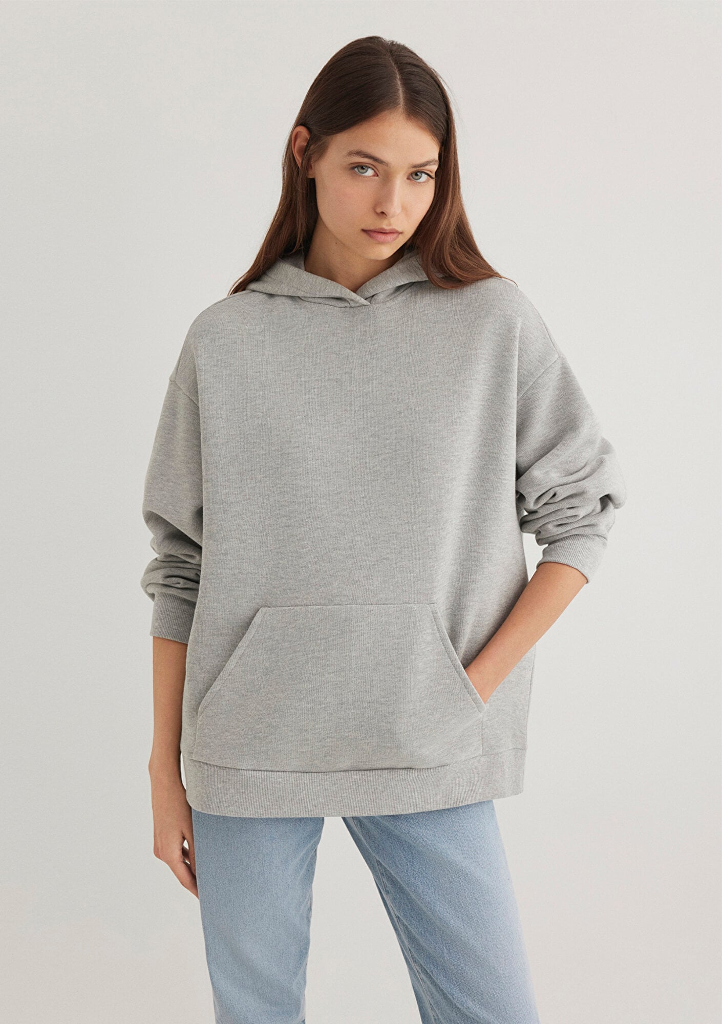  Mavi Kapüşonlu Gri Basic Sweatshirt 1S10186-83096