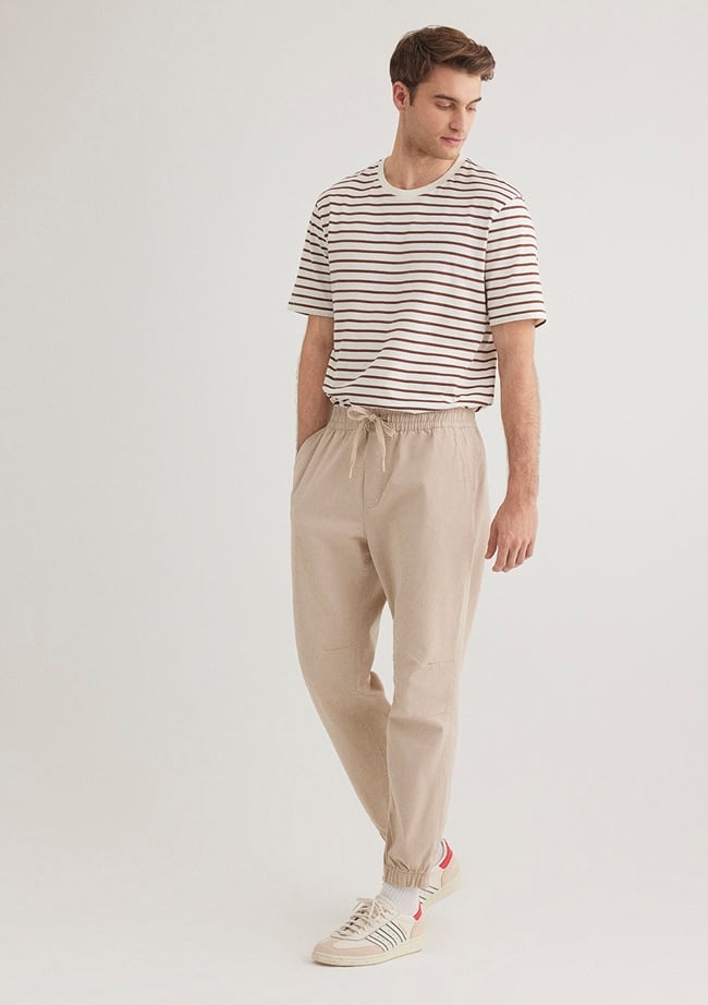  Mavi Beli Lastikli Bej Jogger Pantolon 000169-70004