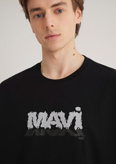  Mavi Mavi Logo Baskılı Siyah Tişört Oversize / Geniş Kesim 0611828-900