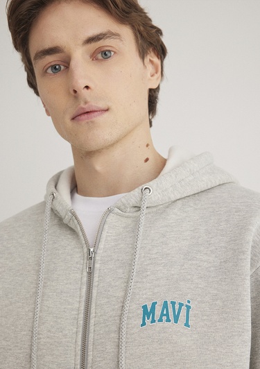  Mavi Mavi Logo Baskılı Fermuarlı Gri Sweatshirt 0611715-80196