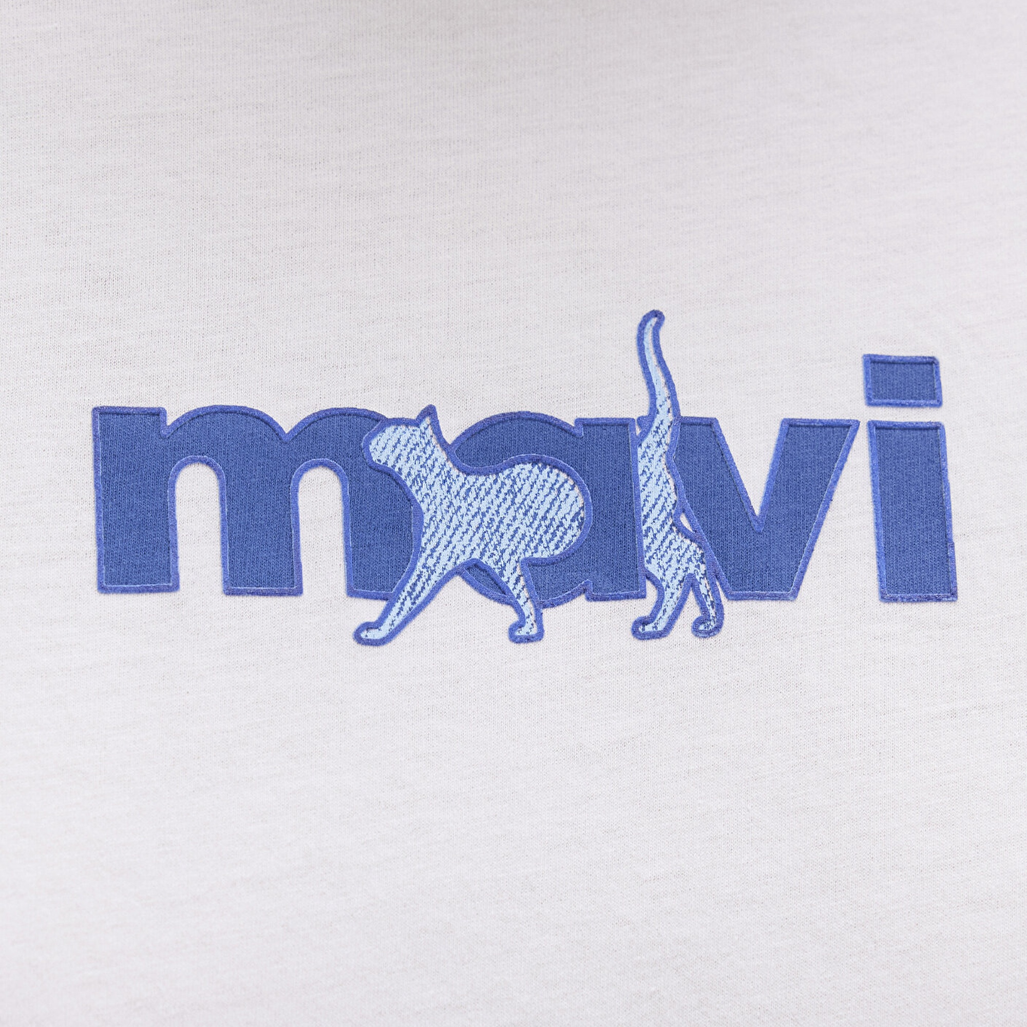 Mavi Mavi Kedi Baskılı Beyaz Tişört Semi Slim Fit / Yarı Dar Kesim 1613287-620