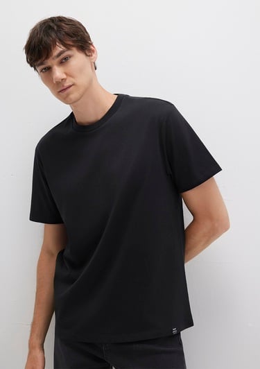  Mavi Etiket Detaylı Siyah Basic Tişört Loose Fit / Bol Rahat Kesim 0611824-900