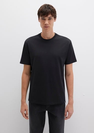  Mavi Etiket Detaylı Siyah Basic Tişört Loose Fit / Bol Rahat Kesim 0611824-900