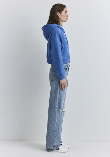  Mavi Mavi Patch Logo Kapüşonlu Mavi Crop Sweatshirt 1S10305-70885