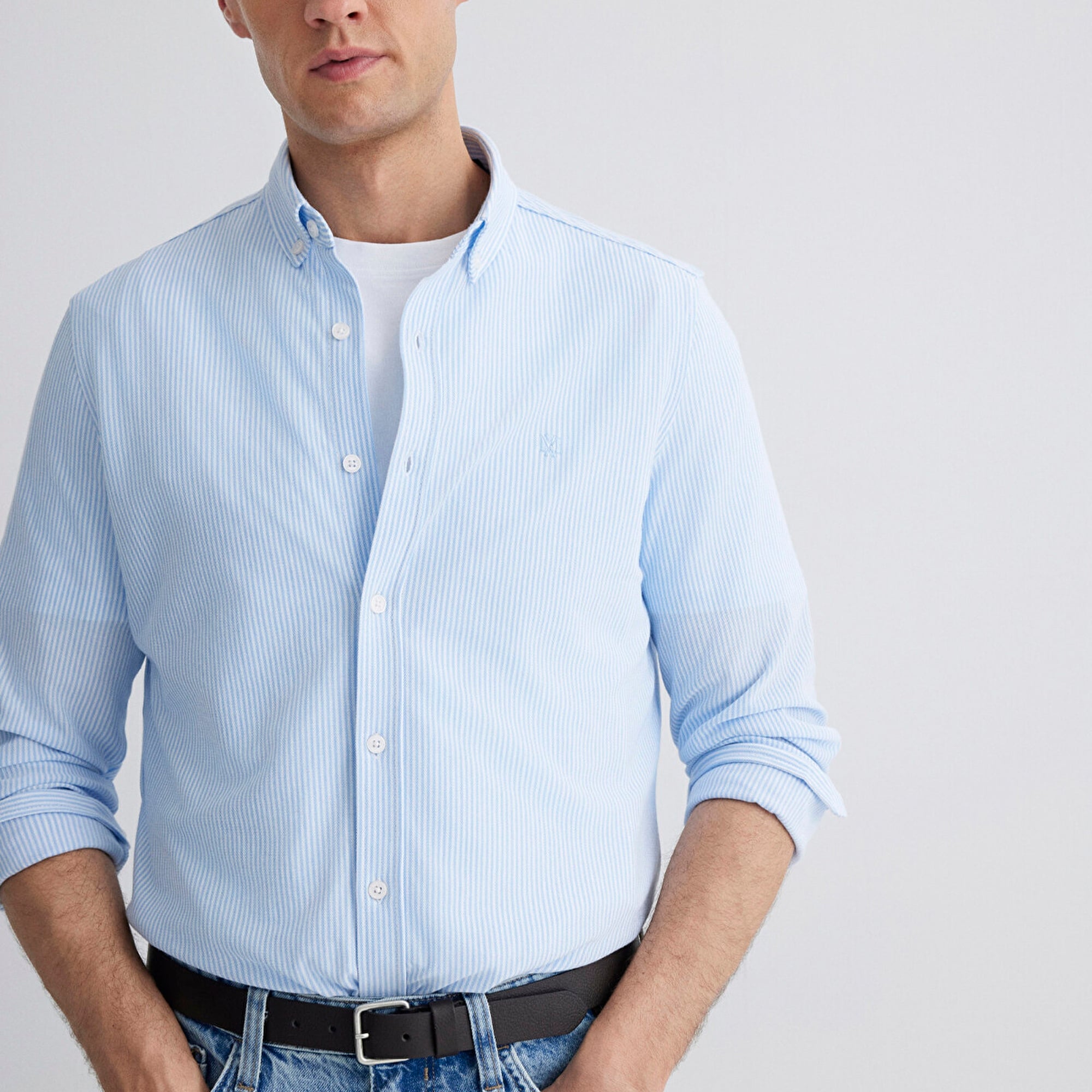 Mavi Çizgili Mavi Gömlek Slim Fit / Dar Kesim 0211402-88654