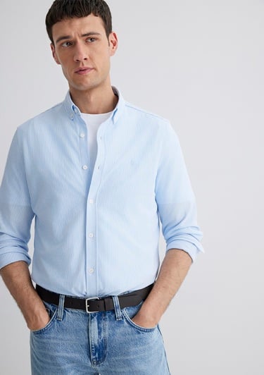  Mavi Çizgili Mavi Gömlek Slim Fit / Dar Kesim 0211402-88654