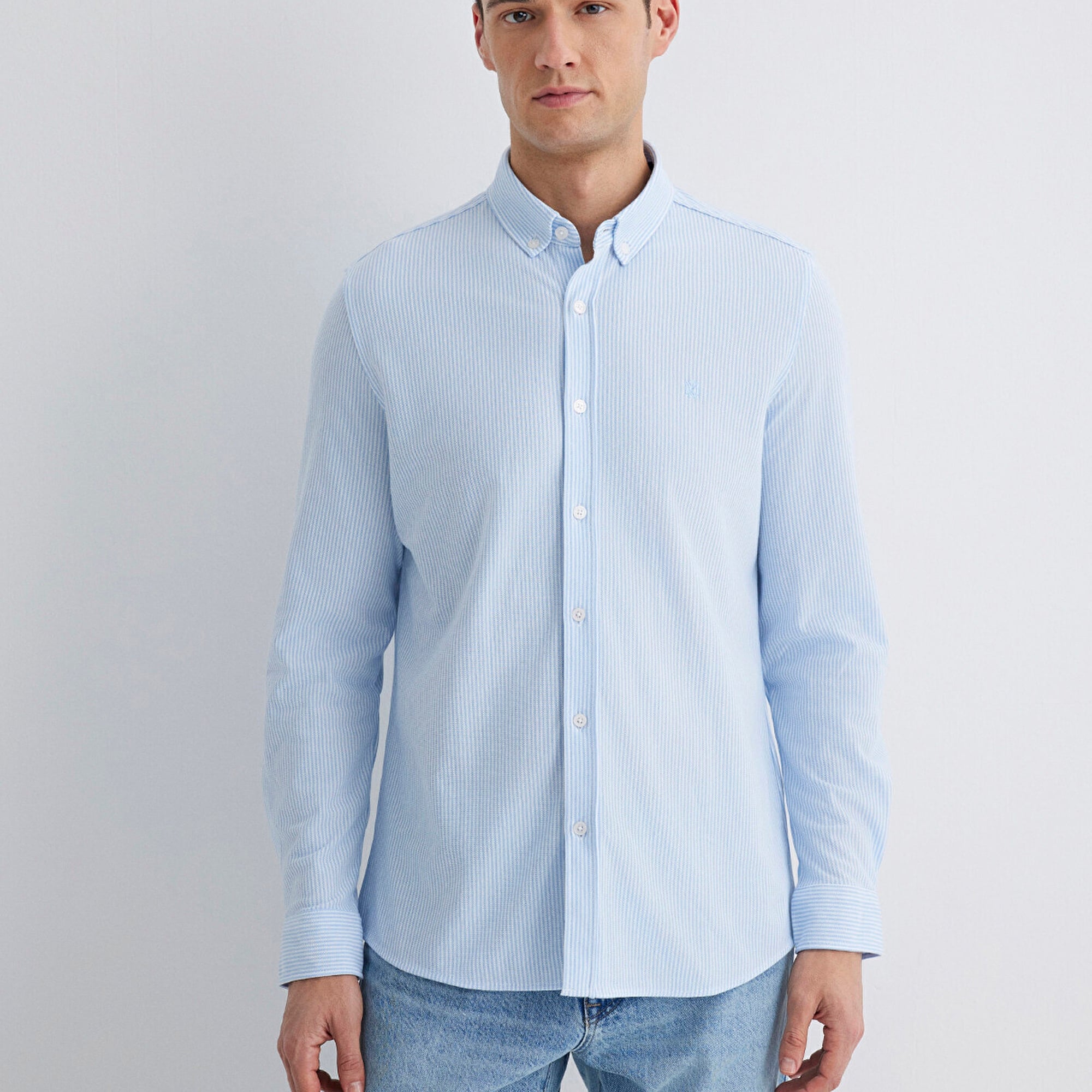 Mavi Çizgili Mavi Gömlek Slim Fit / Dar Kesim 0211402-88654