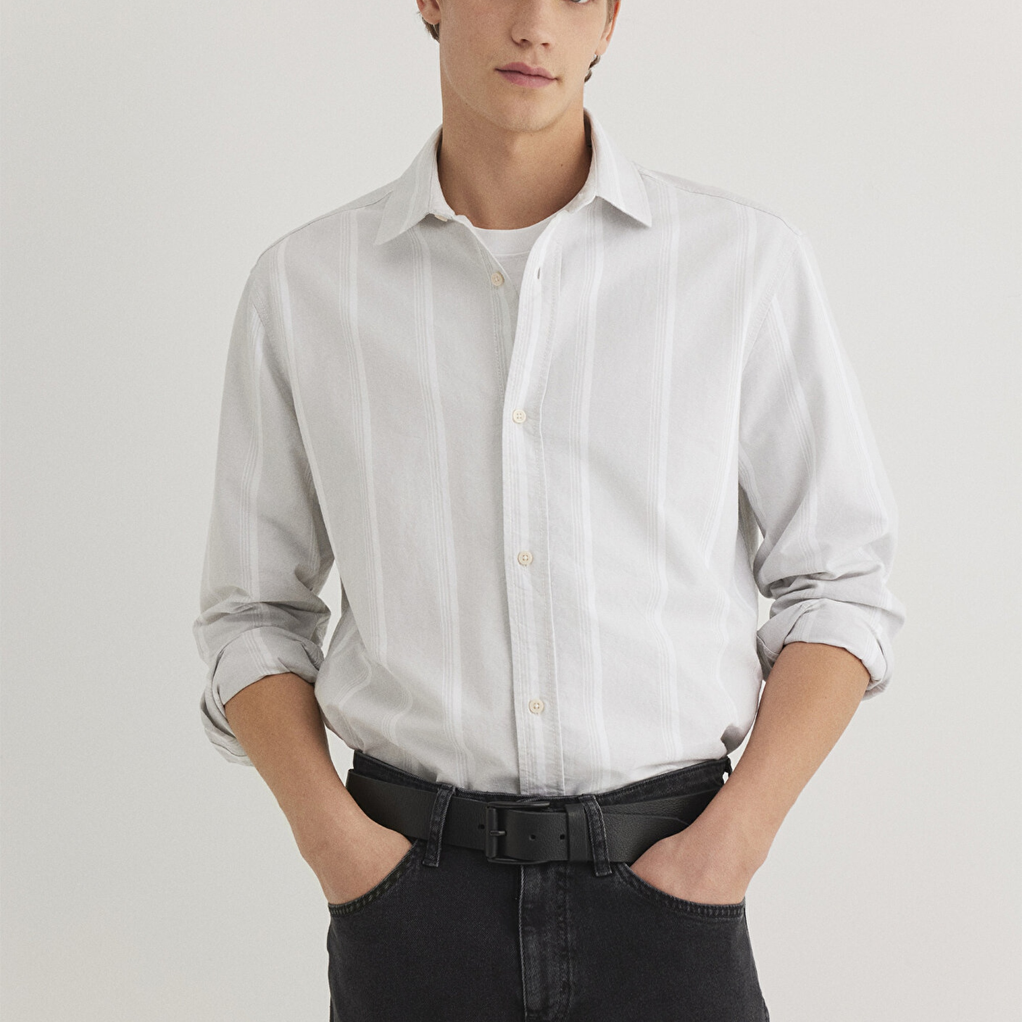 Mavi Çizgili Gri Gömlek Regular Fit / Normal Kesim 0211312-70075