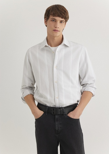  Mavi Çizgili Gri Gömlek Regular Fit / Normal Kesim 0211312-70075