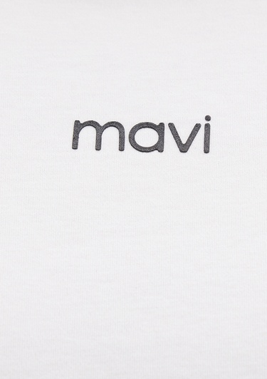  Mavi Mavi Logo Baskılı Beyaz Tişört Loose Fit / Bol Rahat Kesim 1612829-80194