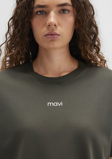  Mavi Mavi Logo Baskılı Yeşil Tişört Loose Fit / Bol Rahat Kesim 1612829-71553