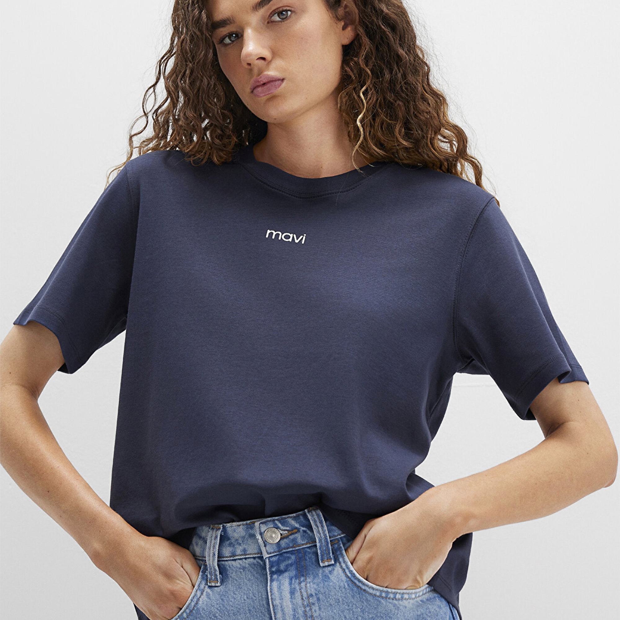 Mavi Mavi Logo Baskılı Lacivert Tişört Loose Fit / Bol Rahat Kesim 1612829-85315