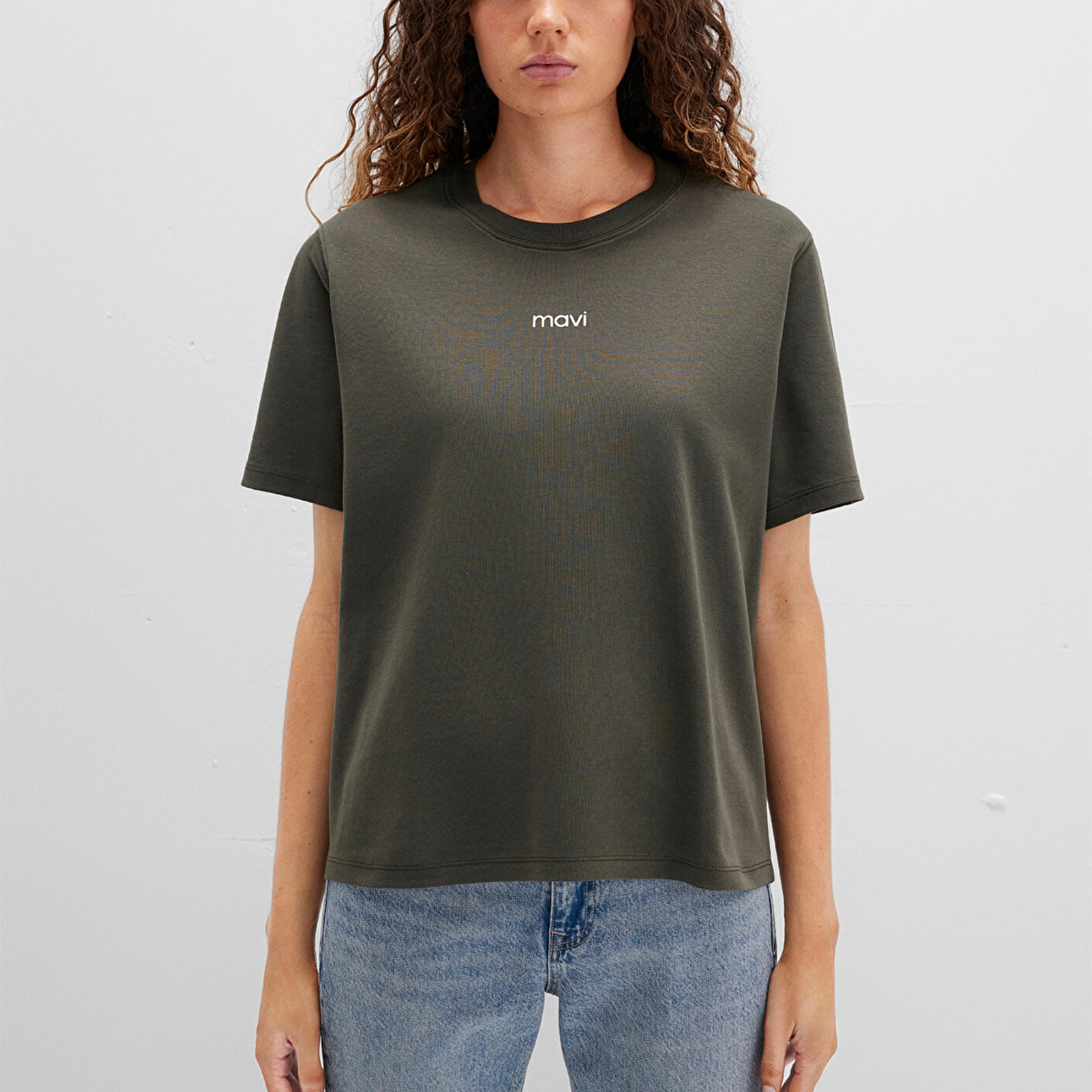 Mavi Mavi Logo Baskılı Yeşil Tişört Loose Fit / Bol Rahat Kesim 1612829-71553