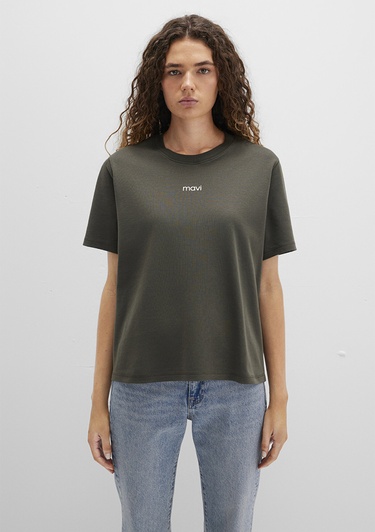  Mavi Mavi Logo Baskılı Yeşil Tişört Loose Fit / Bol Rahat Kesim 1612829-71553