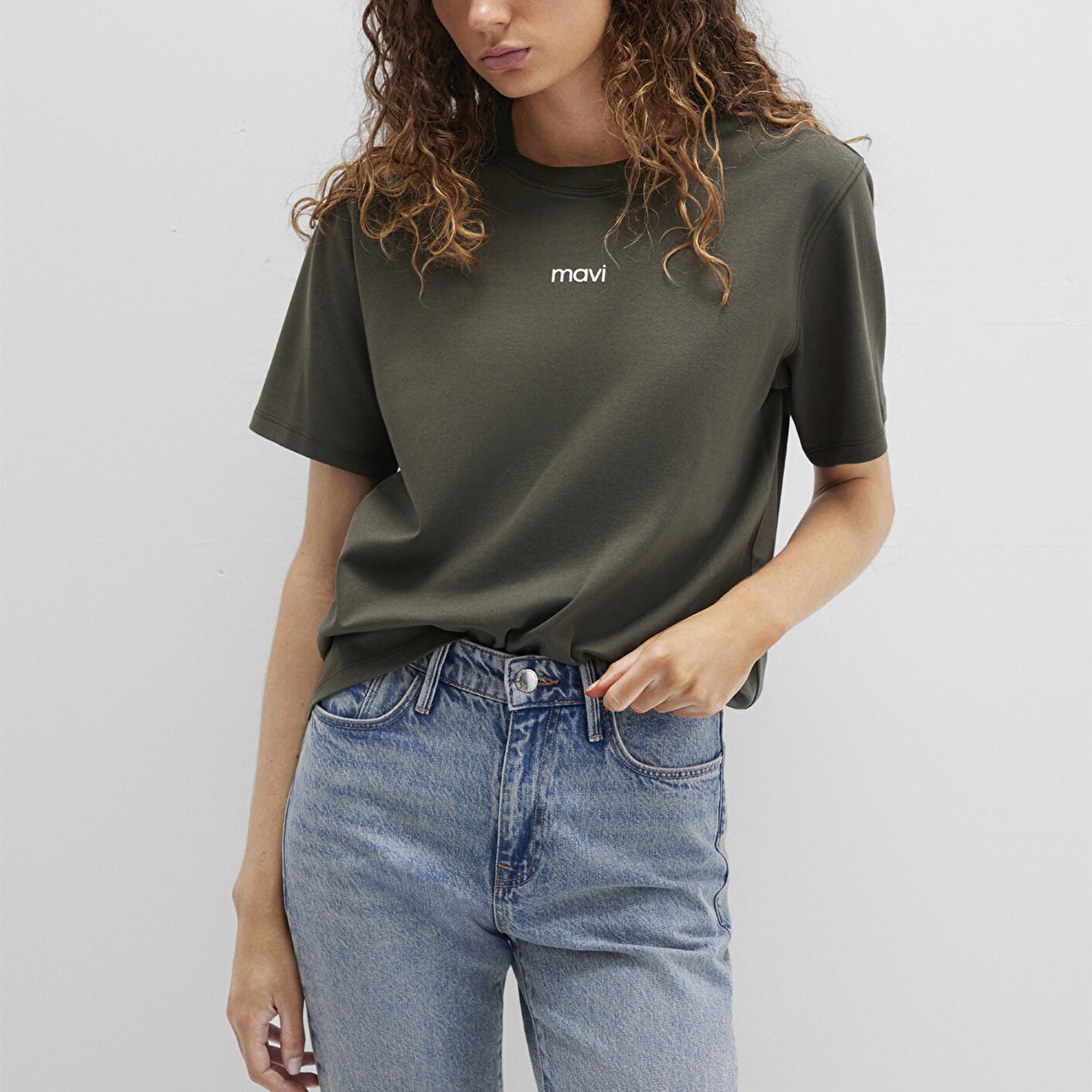 Mavi Mavi Logo Baskılı Yeşil Tişört Loose Fit / Bol Rahat Kesim 1612829-71553